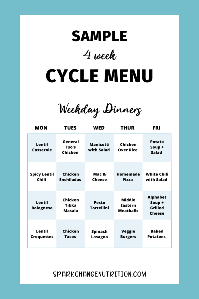 Sample 4 week cycle menu