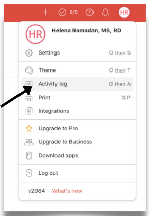 Screenshot showing where to find Activity Log